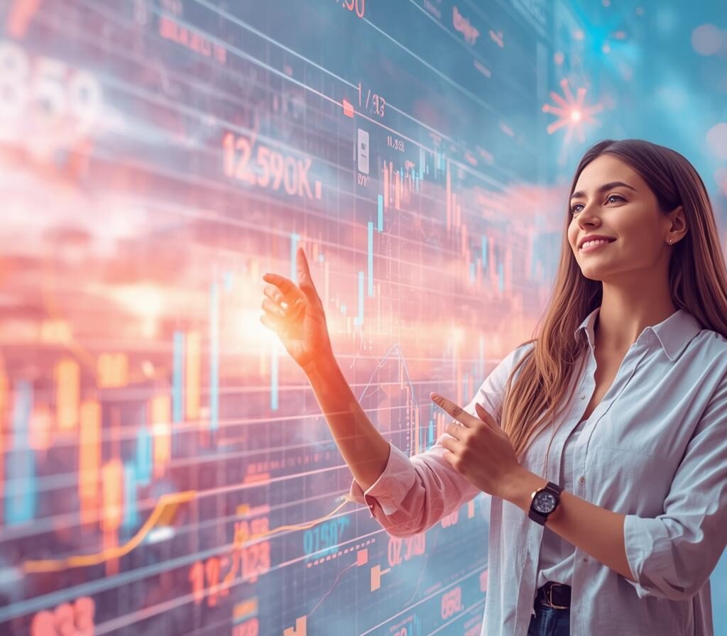 I need a landscape banner 5226 width by 1080 height with an image of Forex trading and a single lady on the image. The image should be light and not dark.